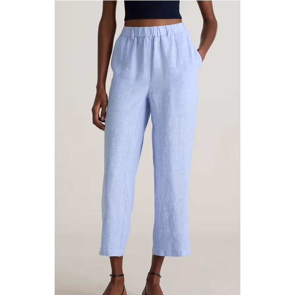 Quince French Blue 100% European Linen Straight Leg Elastic Waist Pants Sz L